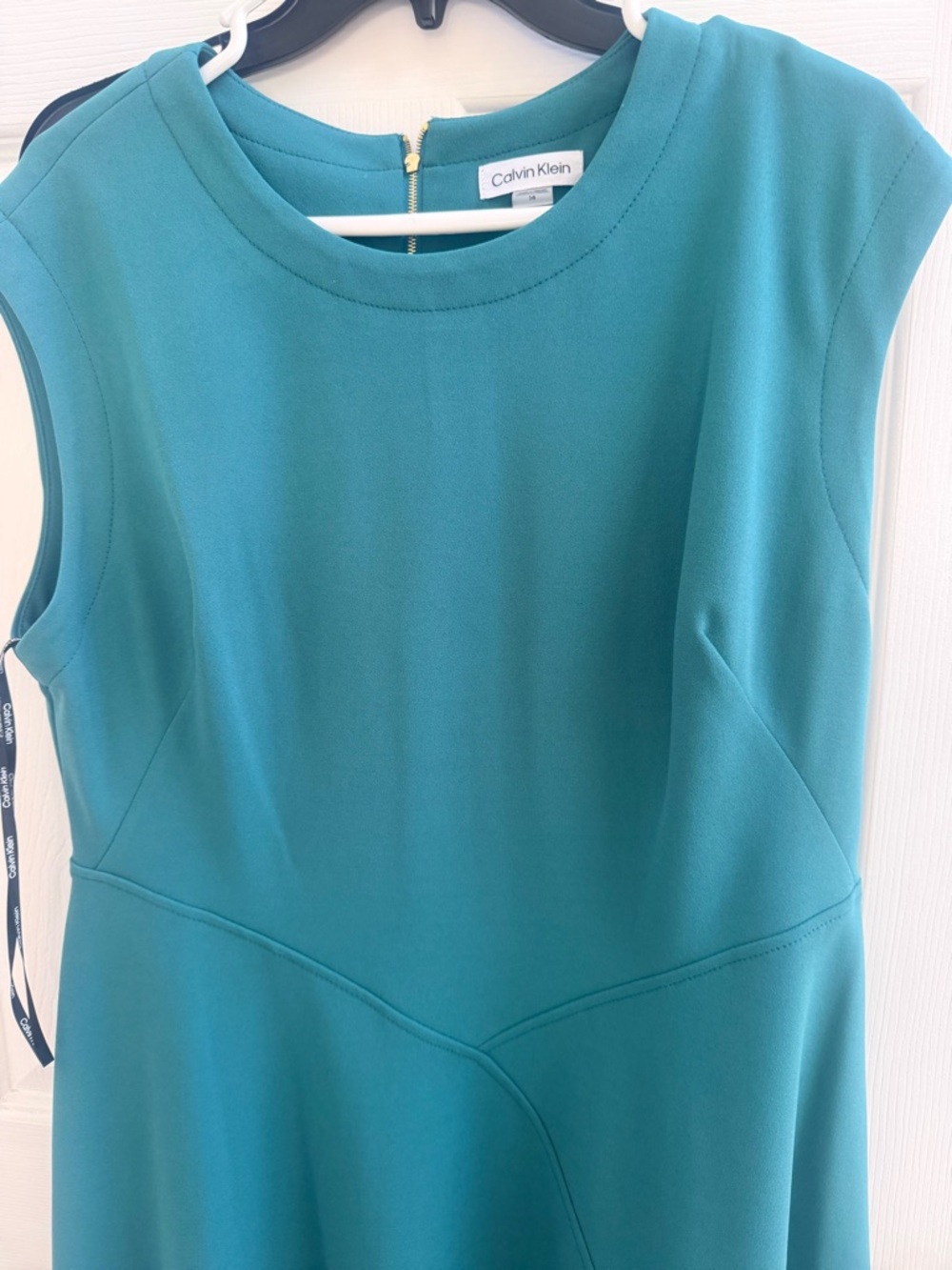 Sleeveless Teal Fit-and-Flare Dress with Gold Back Zip